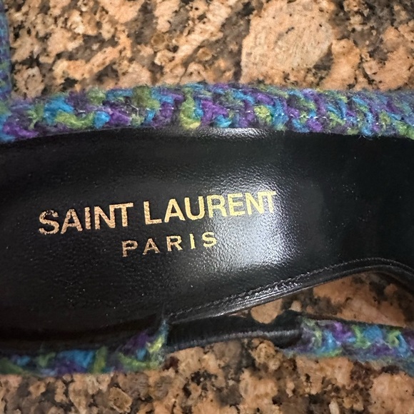 Saint Laurent Arian Vert Blue Violet Tweed Slingback - Picture 10 of 13